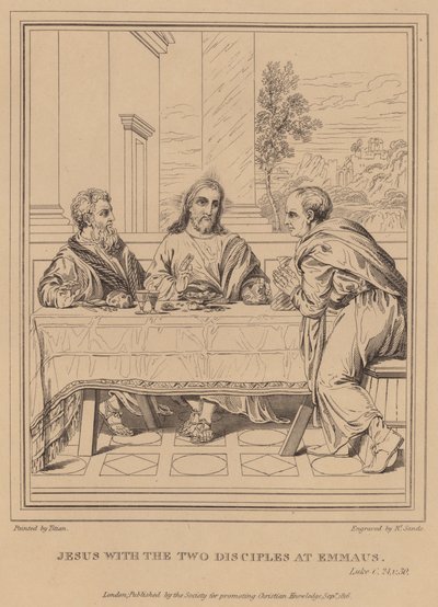 Jezus z dwoma uczniami w Emaus, Łukasz autorstwa Tiziano Vecelli
