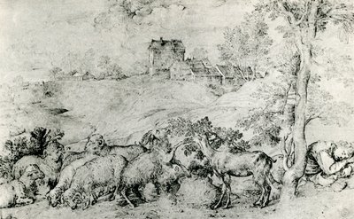 Krajobraz ze stadem owiec, c1520, 1937 autorstwa Tiziano Vecelli