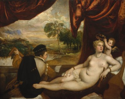 Wenus i lutniarz, ca. 1565-70. autorstwa Tiziano Vecelli