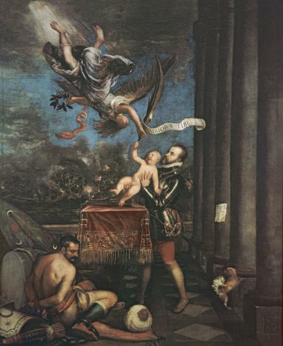 Alegoria bitwy pod Lepanto, 1573-1575 autorstwa Tiziano Vecelli