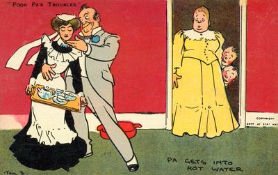 Pa wchodzi do gorącej wody (chromolitho) autorstwa Tom Browne