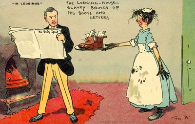 Niewolnik z Domu Noclegowego podnosi buty i listy (chromolitho) autorstwa Tom Browne