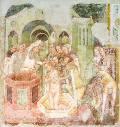 Chrzest księcia Anglii, fragment fresku Legenda św. Urszuli autorstwa Tomaso da (late 15th century) Modena