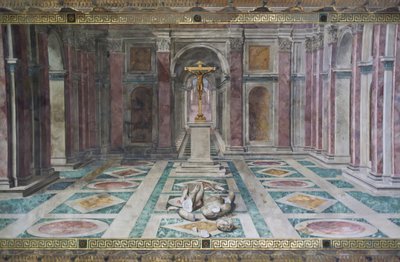 Triumf chrześcijaństwa, w pokoju Konstantyna, pokoje Rafaela, ok. 1585 r. (fresk) autorstwa Tommaso Laureti