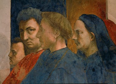 Cudownemu zmartwychwstaniu syna prefekta Teofila przyglądają się ... (fresk) autorstwa Tommaso Masaccio