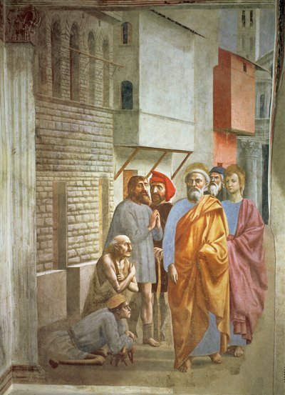 Św. Piotr uzdrawiający swoim cieniem, c.1427 autorstwa Tommaso Masaccio