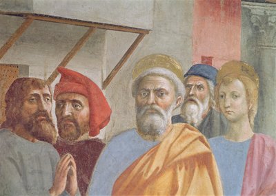 Św. Piotr uzdrawiający swoim cieniem: fragment św. Piotra, fresk z ok. 1427 r autorstwa Tommaso Masaccio