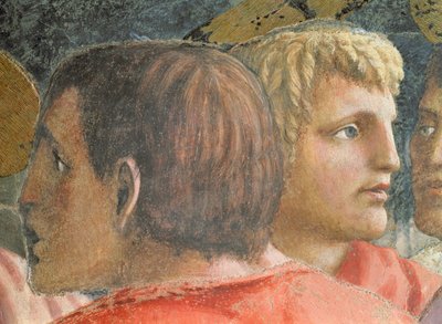 Hołdownik i apostoł - detal fresku z 31642 ok. 1427 r. autorstwa Tommaso Masaccio