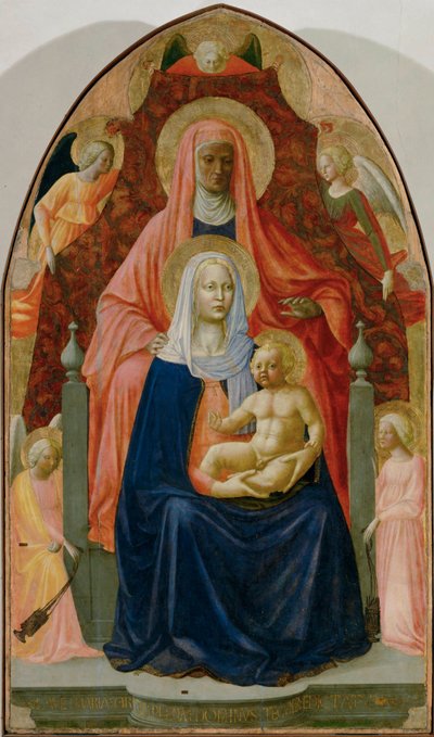 i Masolino: Święta Anna, Dziewica Maryja i Dzieciątko Jezus, pięć aniołów (tempera na drewnie) autorstwa Tommaso Masaccio