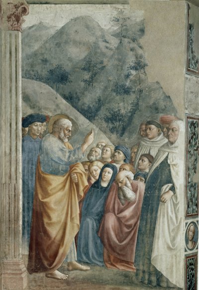 Predykacja św. Piotra - Fresk Tommaso di Cristoforo Fini dit Masolino da Panicale (1383-około 1440), 255x162 cm, około 1425. Florencja, kościół Santa Maria del Carmine, kaplica Brancaccich autorstwa Tommaso Masolino da Panicale