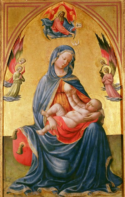 Dziewica i Dzieciątko z Bogiem Ojcem, Duchem Świętym i aniołami autorstwa Tommaso Masolino da Panicale