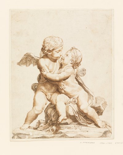 Rysunek przedstawiający dwa całujące się amorki, 1750-90 autorstwa Tommaso Todeschini