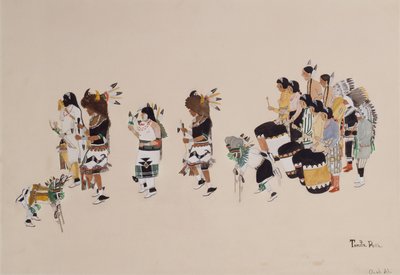 Chór Buffalo Dance, c.1930-39 (tempera na pokładzie) autorstwa Tonita Peña