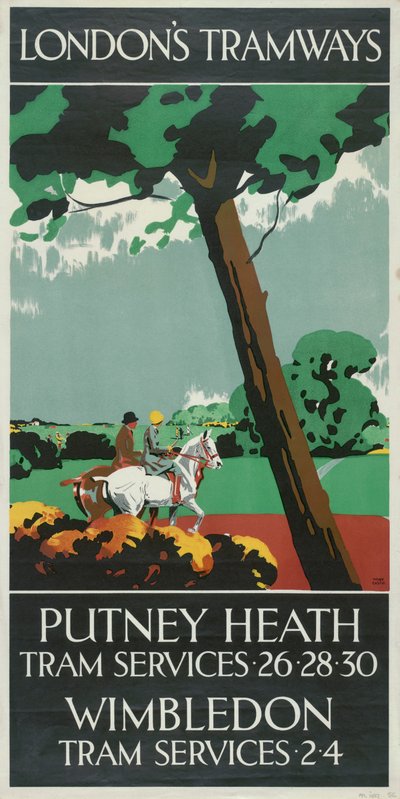 „Putney Heath, Wimbledon”, plakat London County Council LCC Tramways, 1927 autorstwa Tony Castle