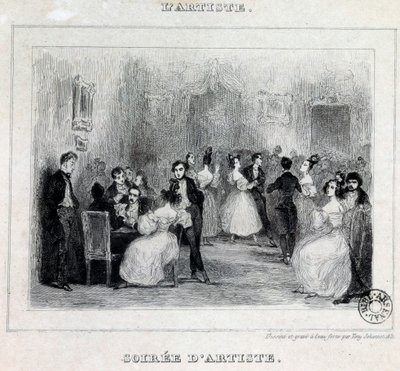 Wieczór artystyczny: gry w piłkę i karty podczas wieczoru mieszczańskiego Rysunek Antoine Johannot dit Tony Johannot (1803-1852) 1831 Paryż, Bibliotheque de l