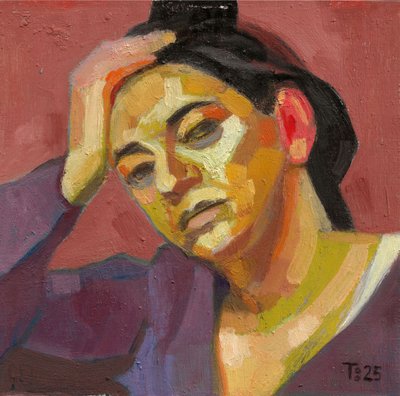 Portret zamyślonej kobiety autorstwa Tore Bahnson