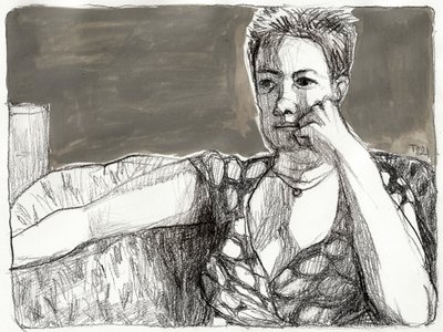 Portret zamyślonej kobiety autorstwa Tore Bahnson