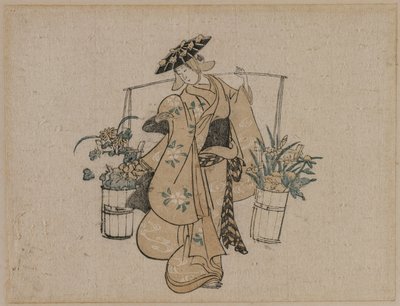 Piękna niosąca dwa wiadra kwiatów, c. 1696-1716. autorstwa Torii Kiyomasu