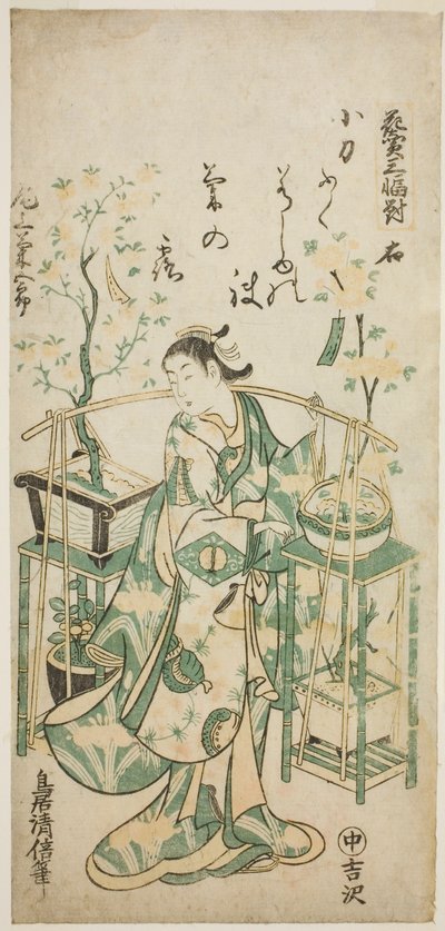 Aktor Onoe Kikugoro I, prawa strona „Tryptyku z kwiatami (Hanauri sanpukutsui)” autorstwa Torii Kiyomasu II