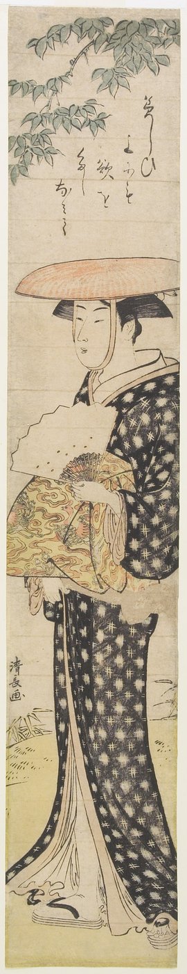 (Kobieta w kapeluszu spacerująca pod drzewem), 1782 autorstwa Torii Kiyonaga
