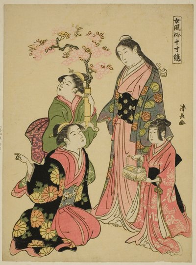 Szlachetna Młoda Dama z serii „Zwierciadło kobiecych manier (Onna fuzoku masu kagami)” autorstwa Torii Kiyonaga