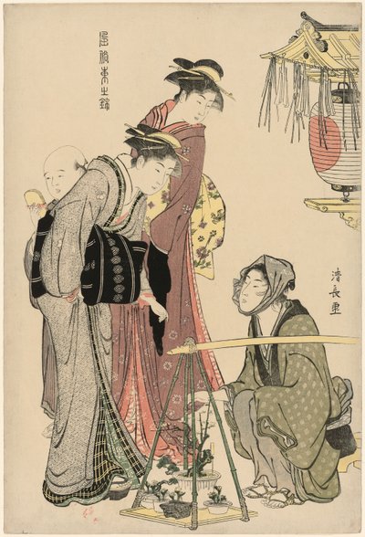 Kupowanie roślin doniczkowych z serii „Brokada wschodnich manier (Fuzoku Azuma no nishiki)” autorstwa Torii Kiyonaga