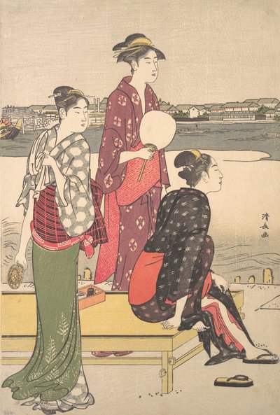Wieczór nad brzegiem rzeki Sumida. autorstwa Torii Kiyonaga