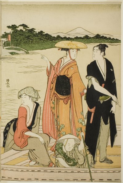 Prom na rzece Rokugo autorstwa Torii Kiyonaga