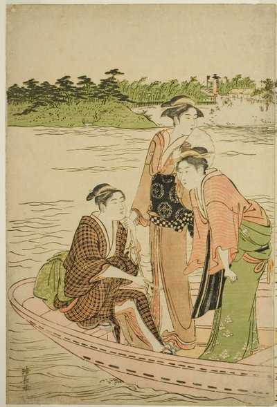 Prom na rzece Rokugo autorstwa Torii Kiyonaga
