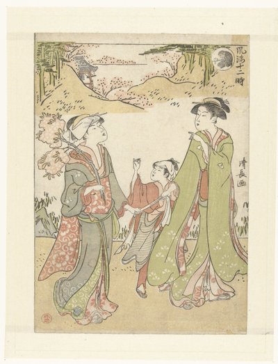 Godzina Małpy Eleganckie przedstawienia dwunastu godzin (tytuł serii) Furyu junitoki (tytuł serii na obiekcie) autorstwa Torii Kiyonaga