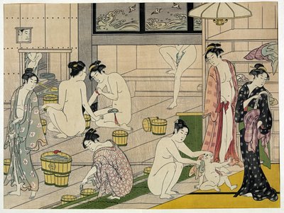 Łaźnia kobiet - praca Torii Kiyonaga (1752-1815), grafika (18 x 13,5 cm), ok. 1790 - kolekcja prywatna autorstwa Torii Kiyonaga