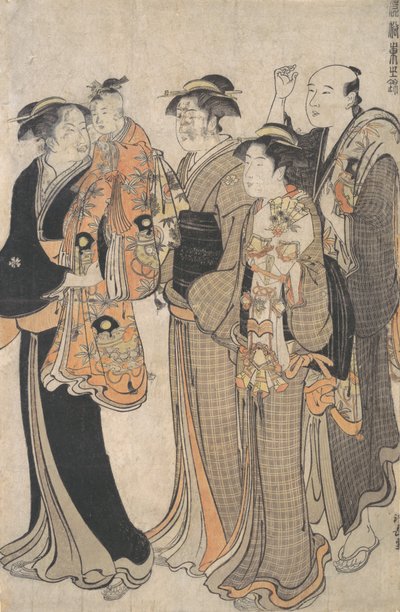 Matka niosąca córeczkę do Miya Mairi, ca. 1784. autorstwa Torii Kiyonaga