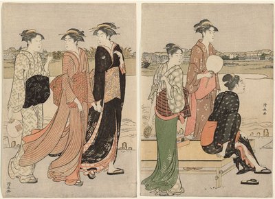 Letni zmierzch nad brzegiem rzeki Sumida autorstwa Torii Kiyonaga