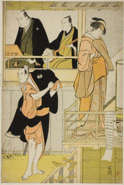 Aktorzy Nakamura Riko I jako Tanbaya Otsuma i Ichikawa Yaozo III jako Furuteya Hachirobei w joruri „Sakamachi Yoi no Yotsutsuji” wystąpili w Teatrze Nakamura w trzecim miesiącu 1785 r. autorstwa Torii Kiyonaga