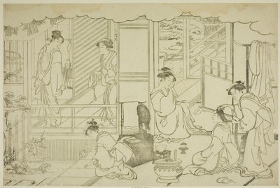 Pierwsza kąpiel sylwestrowa (Yudono hajime), z ilustrowanej książki „Kolory potrójnego świtu (Saishiki mitsu no asa)” autorstwa Torii Kiyonaga