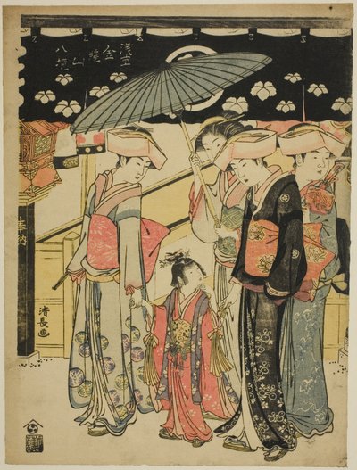 Ulica handlowa Nakamise z serii „Osiem dzielnic świątyni Kinryuzan w Asakusa (Asakusa Kinryuzan hakkei)” autorstwa Torii Kiyonaga