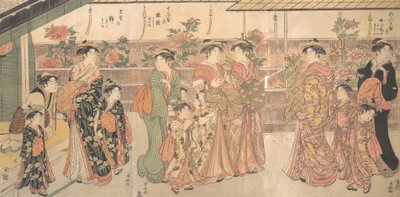 Pokaz piwonii, ca. 1790. autorstwa Torii Kiyonaga