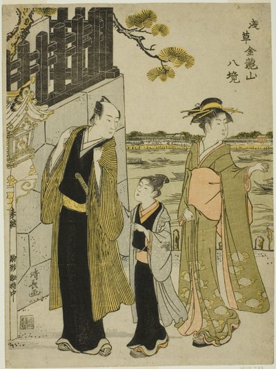 Widok z sali Komagata, z cyklu „Osiem dzielnic świątyni Kinryuzan w Asakusa (Asakusa Kinruzan hakkei)” autorstwa Torii Kiyonaga