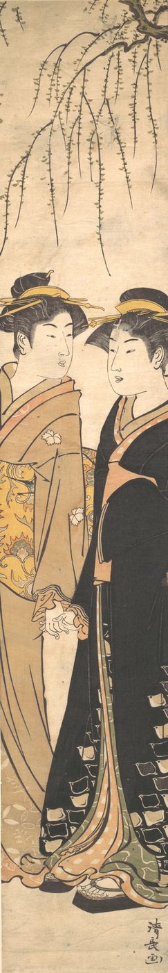 Dwie wysokie młode kobiety idące za rękę, ca. 1785. autorstwa Torii Kiyonaga