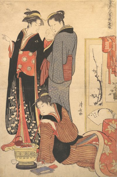 Dwie kobiety stojące trzymające dziecko, ca. 1785. autorstwa Torii Kiyonaga