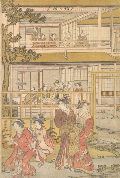 Uranosuke gra wzmocnienie ślepca z kobietami Ichiriki Joroya, ca. 1790. autorstwa Torii Kiyonaga