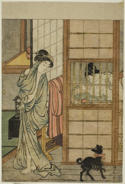 Kobieta po kąpieli, z „Porównania powabnych piękności (Irokurabe enpu sugata)” autorstwa Torii Kiyonaga