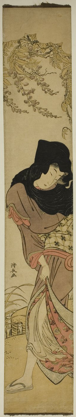 Kobieta pod wiatrem glicynii autorstwa Torii Kiyonaga