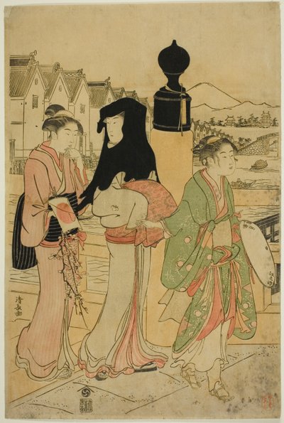 Kobiety przekraczające most Nihonbashi autorstwa Torii Kiyonaga