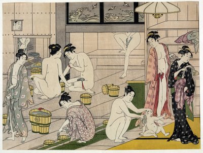 Women in a public bath. Japanese print by Torii Kiyonaga (1752-1815), circa 1785. Torii School (ukiyo-e or ukiyo e). autorstwa Torii Kiyonaga
