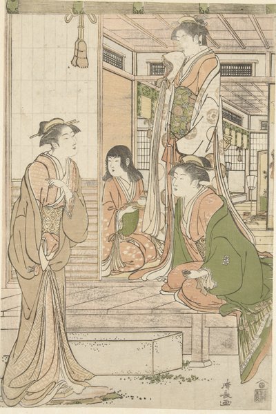 Yoshitsune śpiewający serenady Joruri hime. autorstwa Torii Kiyonaga