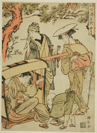 Yumoto, z serii „Siedem słynnych gorących źródeł Hakone (Hakone shichito meisho)” autorstwa Torii Kiyonaga