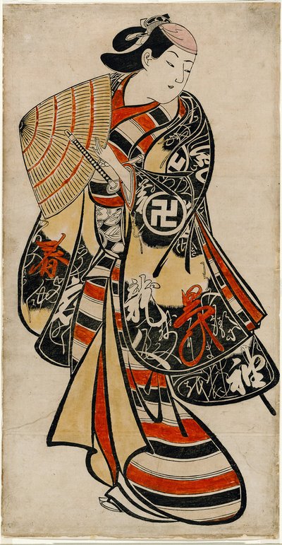 Aktor Takii Hannosuke jako zniewieściały młodzieniec, ok. 1707 (ręcznie kolorowany drzeworyt; tan-e, pionowy o-oban) autorstwa Torii Kiyonobu I
