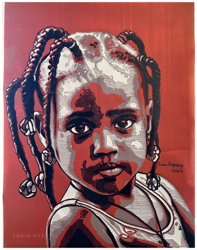 Portret niewinnego dziecka w kolorze czerwonym autorstwa Tosin Oyeniyi