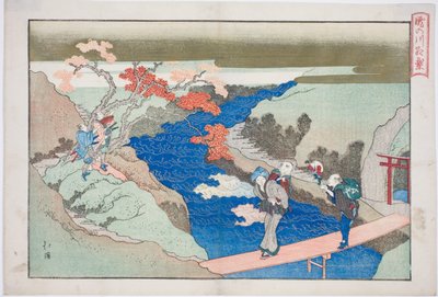 Jesienne klony nad rzeką Takinogawa (Takinogawa momiji), z albumu „Wieczny wodospad (Tokiwa no taki)” autorstwa Totoya Hokkei